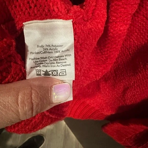 Eddie Bauer Lounge Womens Cardigan Sweater S Red Long Chunky oversized Holiday - Picture 7 of 8